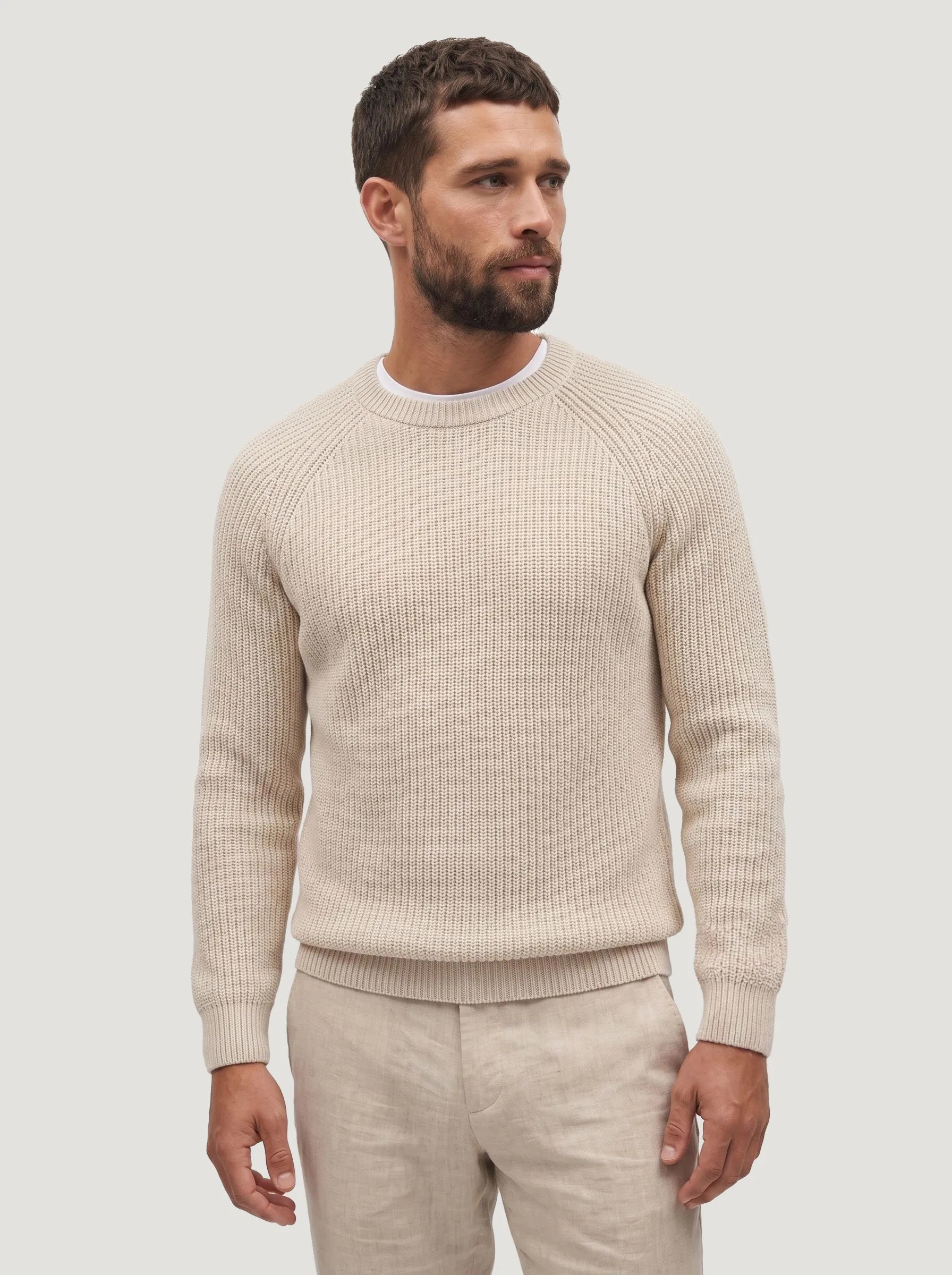 Jersey de cuello redondo de punto canalé de algodón orgánico