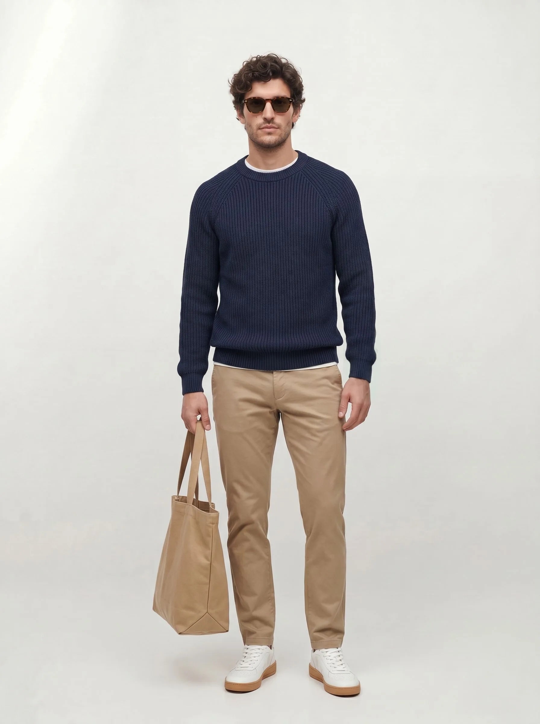 Maglione girocollo a costine in cotone biologico