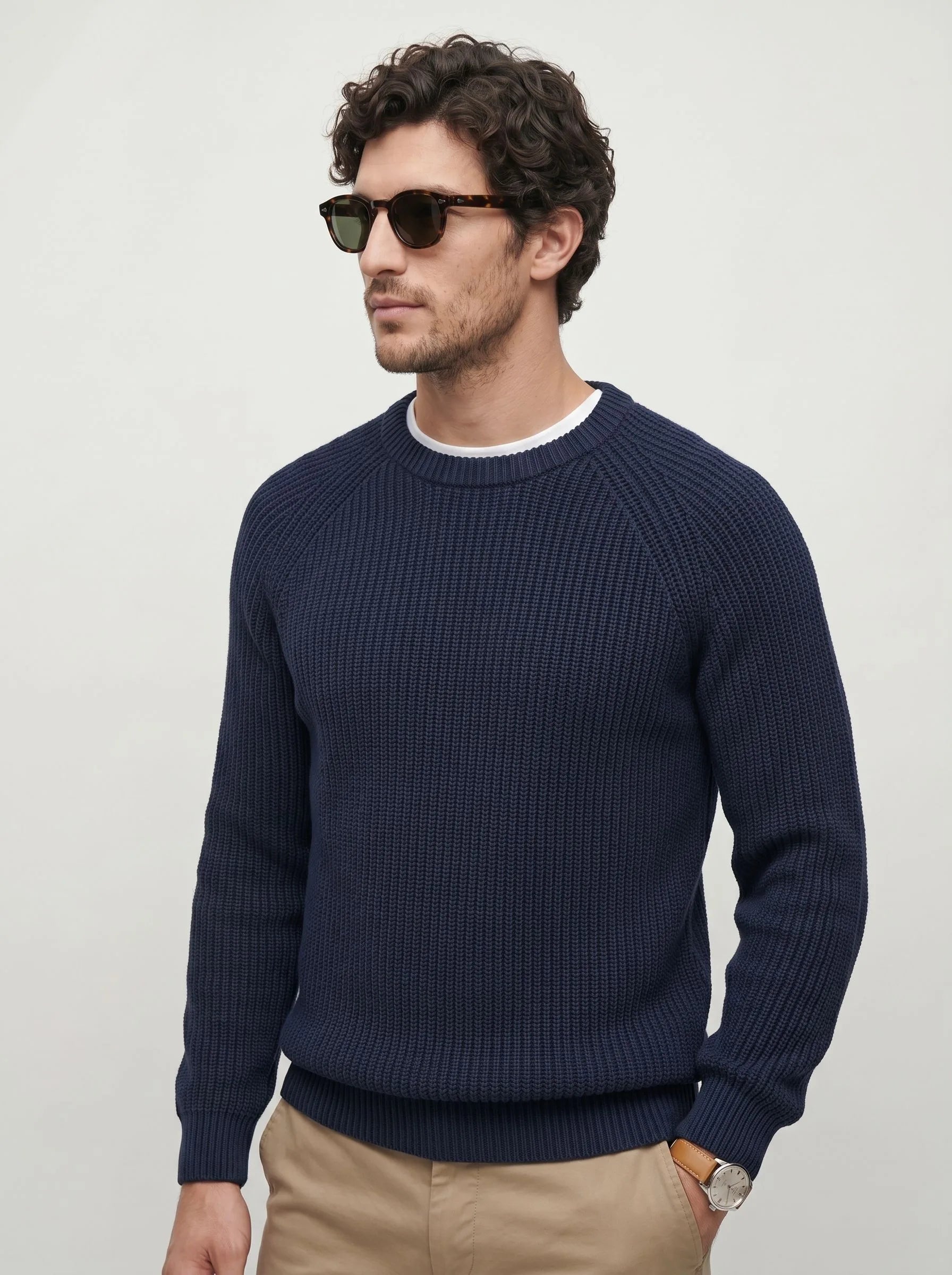 Maglione girocollo a costine in cotone biologico