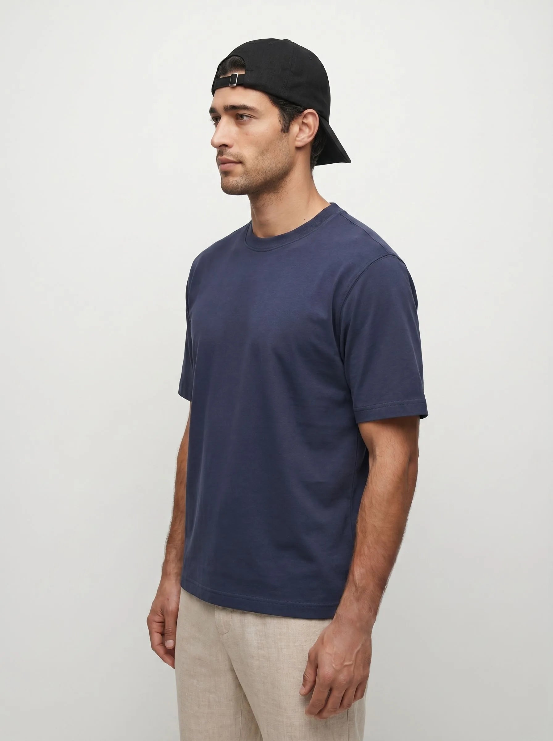 Camiseta de cuello redondo de algodón orgánico 100 % de gramaje grueso